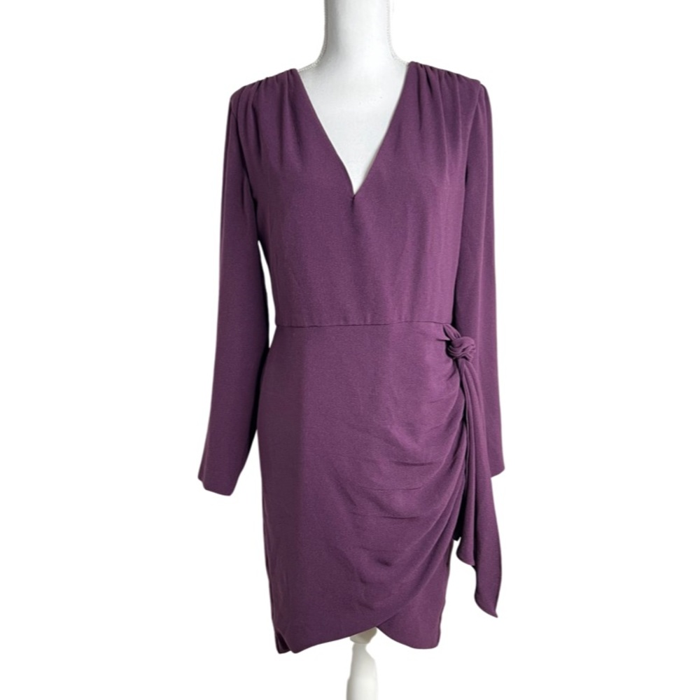 DRESS THE POPULATION Aila Mini Wrap Dress in Boysenberry size L - Picture 4 of 14